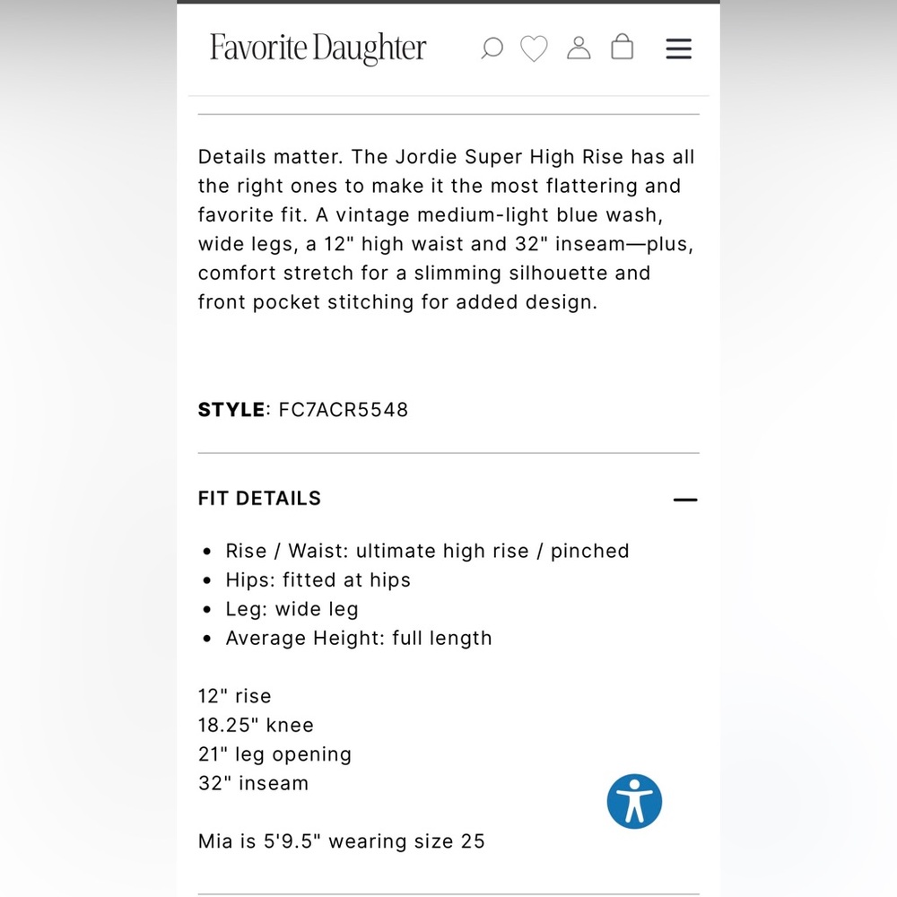 Favorite Daughter The Jordie Super High Rise Wide Leg. Color: Crosby, sz 29 NWT - Picture 7 of 13